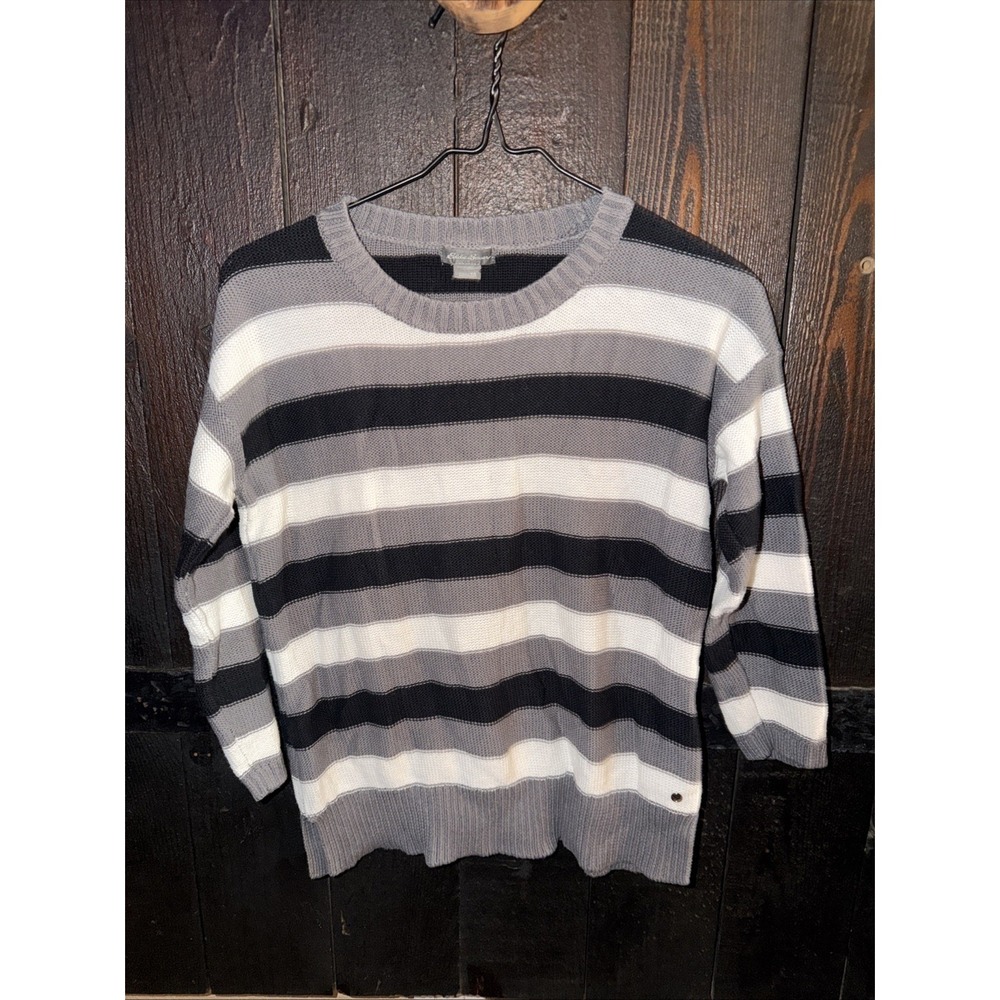 Eddie Bauer 3/4 Sleep Striped Pull Over Sweater Women Size XS  100% Cotton  (L)